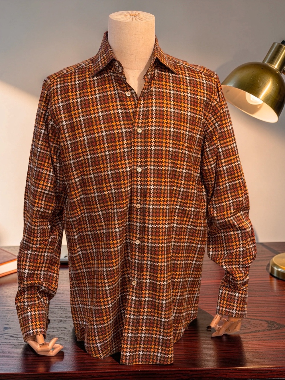 Etro Milano Vtg Sz 15 1/2 Multi-Check Dress Shirt Brown Orange Tone (0915)